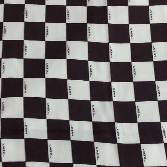 Fendi Brown and White Checkered Silk Scarf Foulard Vintage - Picture 9 of 11